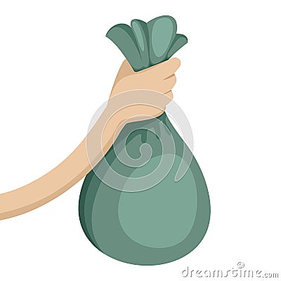 Hand holding bag. money bag on white. Body part Stock Photo